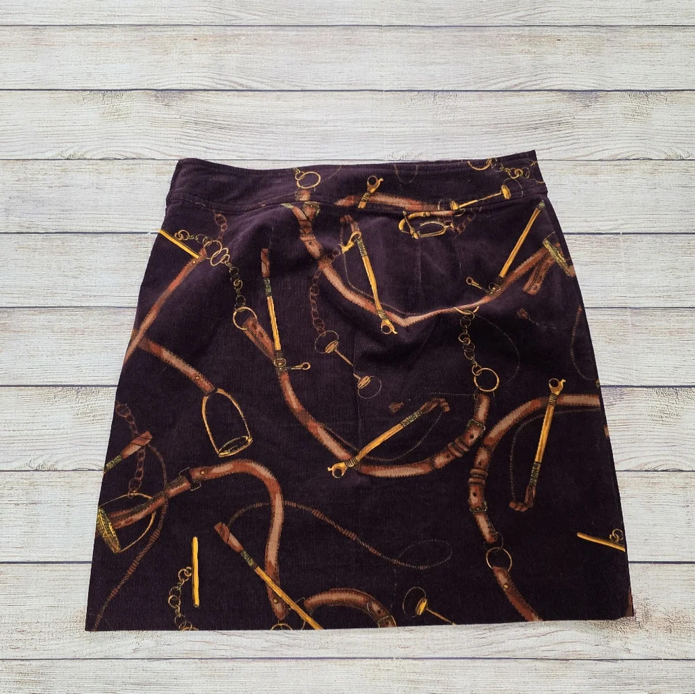 TALBOTS CORDUROY‎ A-LINE SKIRT EQUESTRIAN PRINT SIZE 8 PETITE